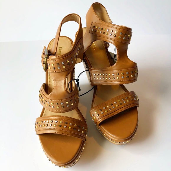 Express Platform Wedge Studded Sandals sz 9 - Picture 3 of 7